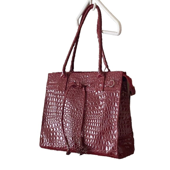 Elizabeth Arden Embossed Alligator Glossy Tassels Large Red Tote Bag Handbag - Picture 4 of 16